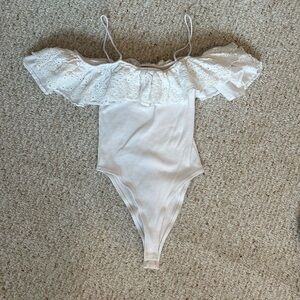 Zara White Off the Shoulder Bodysuit Lace Detail